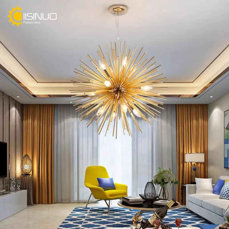 Post-Modern Golden Dandelion Pendant Light  Ball Chandelier Industrial Ceiling Fixture for Living Room Dining Room Cafe