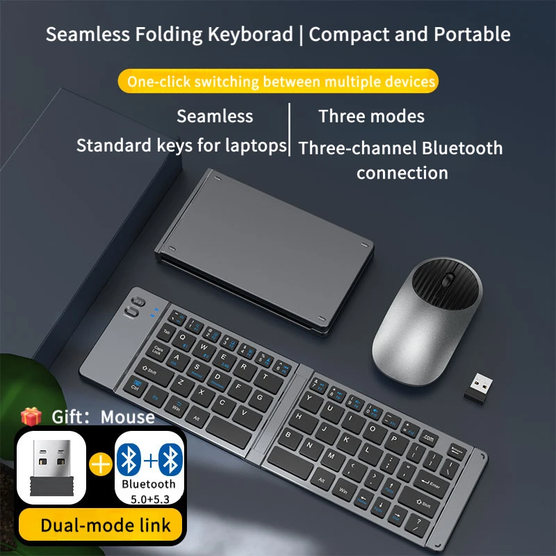 

Value Combo Портативная 2, складная клавиатура, складная бесплатная мышь, подарок, беспроводная Bluetooth-тачпад для Windows, Android, Mac, IOS, планшета