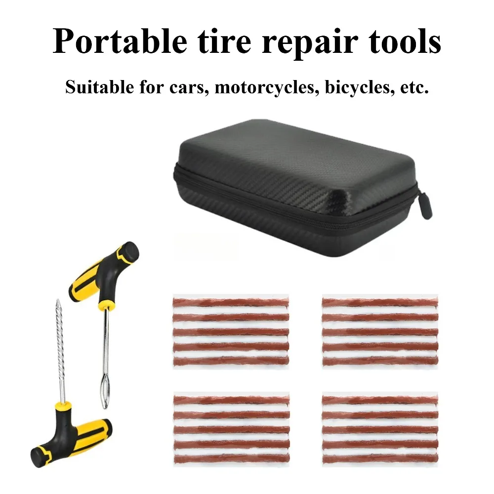 

Портативный набор для ремонта шин без клея для автомобиля, велосипеда, мотоцикла — резиновые полоски и набор инструментов с футляром для хранения