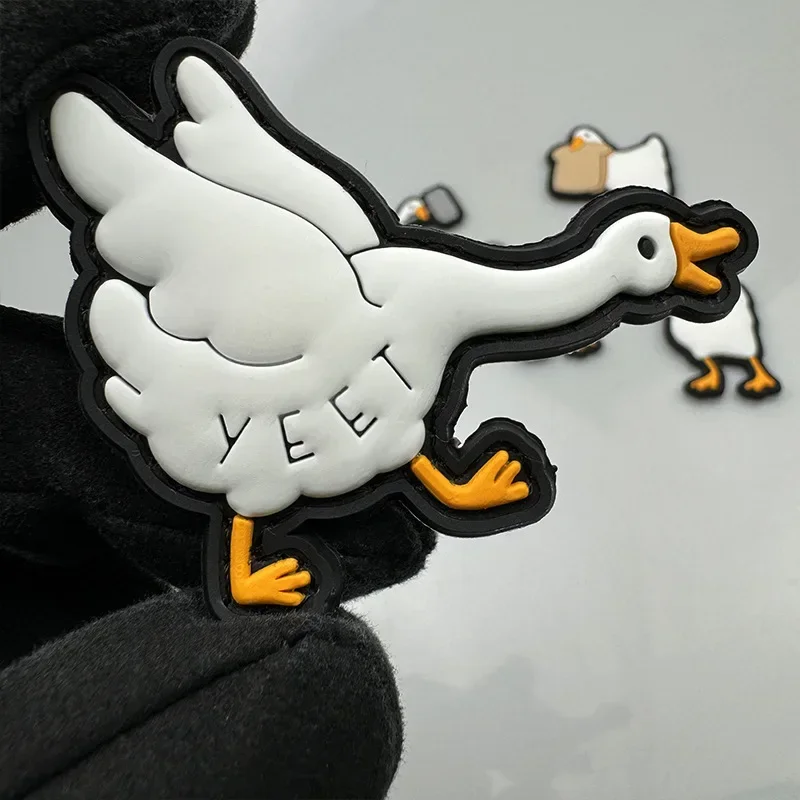 Cartoon White Goose Luminous PVC Patches Tactical Morale Badge Peace Was Never An Option Text Emblem Backpack Hook&loop Stickers