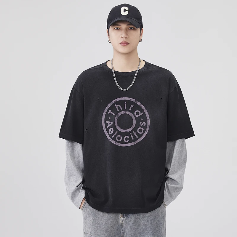 

Men Vintage Old Hole Pure Cotton Loose Casual Streetwear Hip Hop Oversize Long Sleeve T-shirts Cityboy Plus Size T Shirt