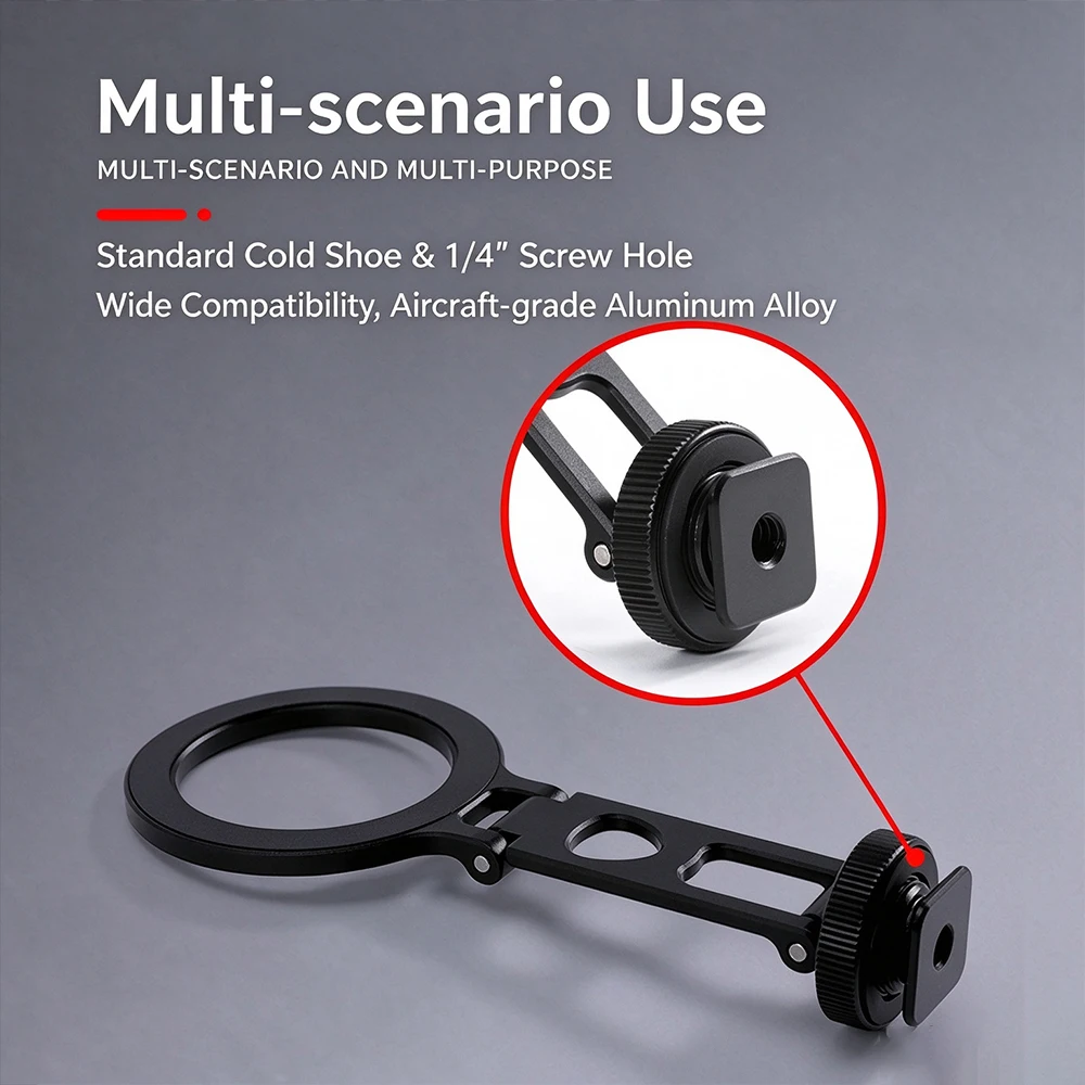 Metal Foldable Magnetic Phone Holder Cold Shoe 1/4" Adapter Bracket Horizontal Vertical Shooting For Camera Live Stream Photo