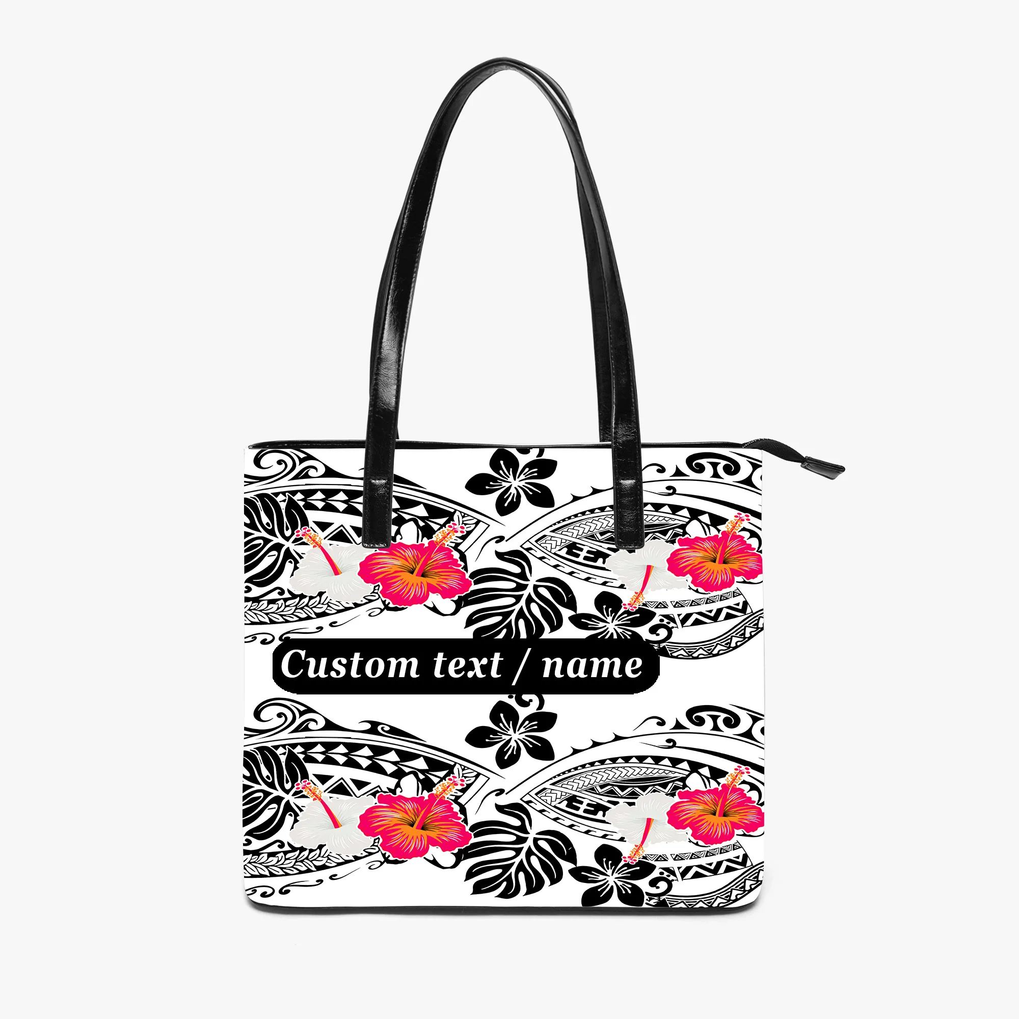 

Samoa Floral Print Pattern Custom Handbag Text Your Name Polynesian Shoulder Bag Large Capacity High-Quality Women'S Bag