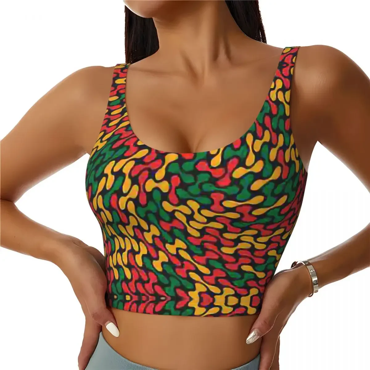 Soutien-gorge de sport personnalisé à motif de drapeau éthiopien à fort impact pour femmes, haut court de Yoga d'entraînement de gymnastique
