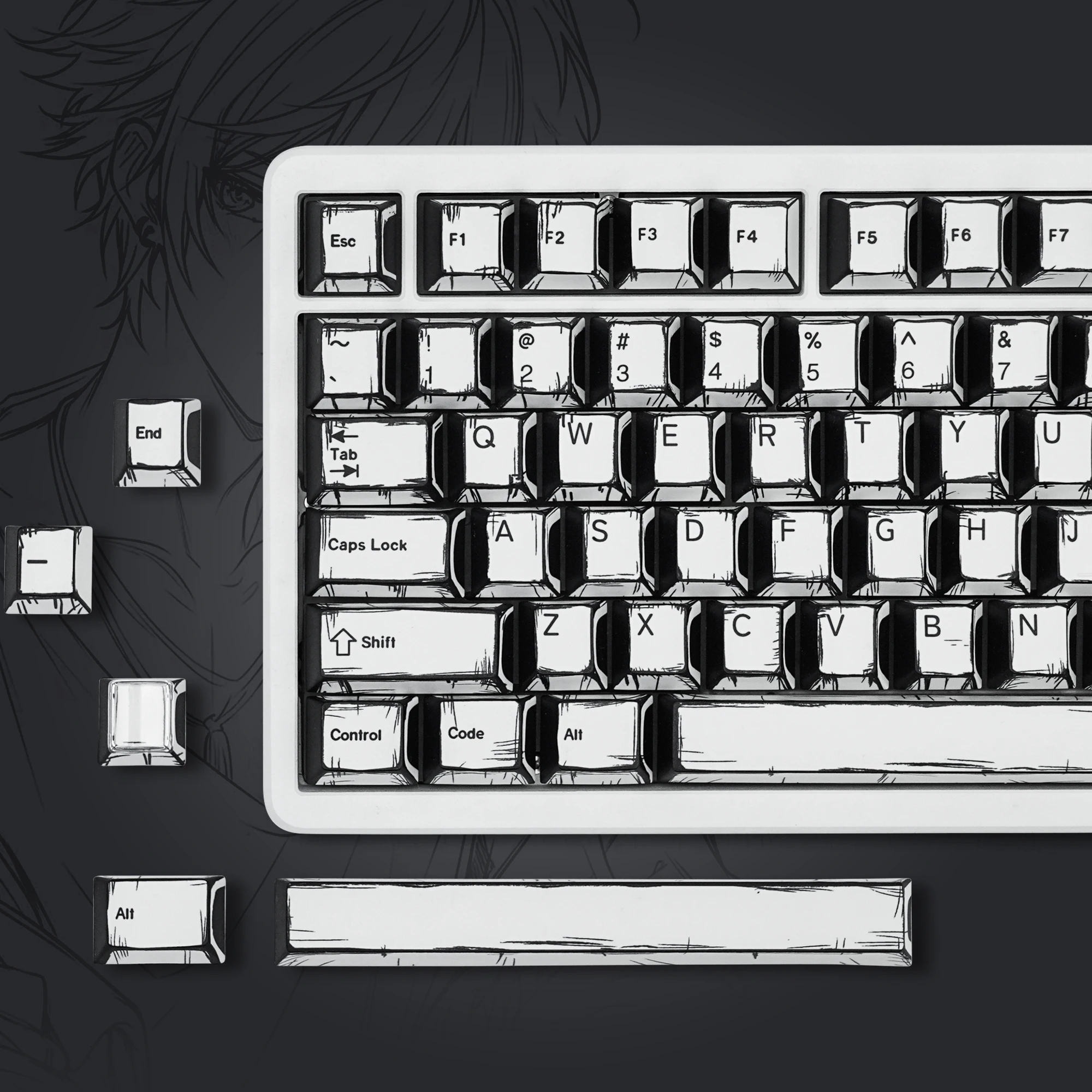 

Womier 141 Keys Comics White Five Side Dye Sublimation PBT Keycap Cherry Profile Keycap for Cherry MX Switches Gaming Keyboard