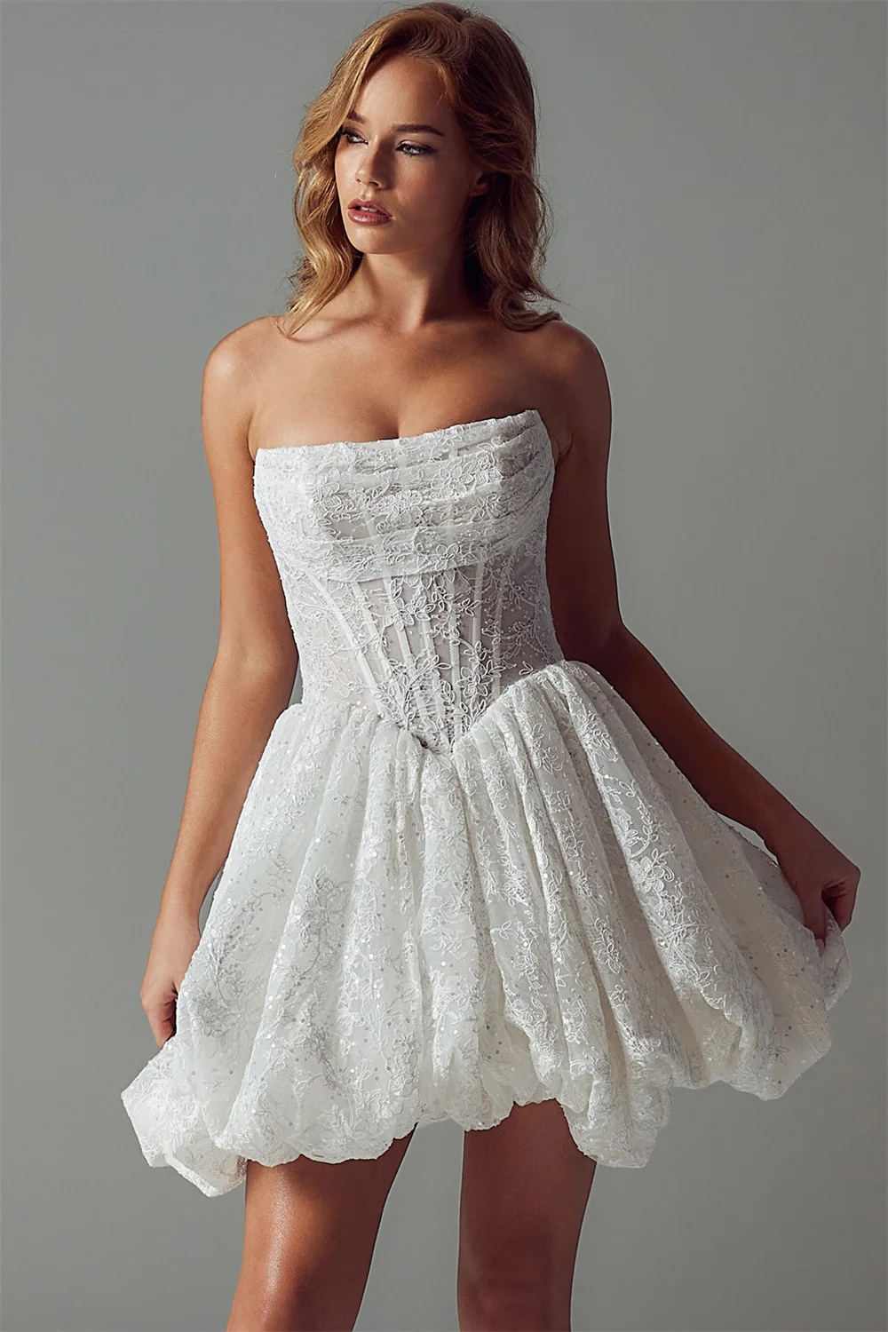 Kyoto personnalisé blanc élégant dentelle sans manches robe de mariée sans bretelles fermeture éclair dos vestidos de noiva Mini a-ligne robe de soirée 2025