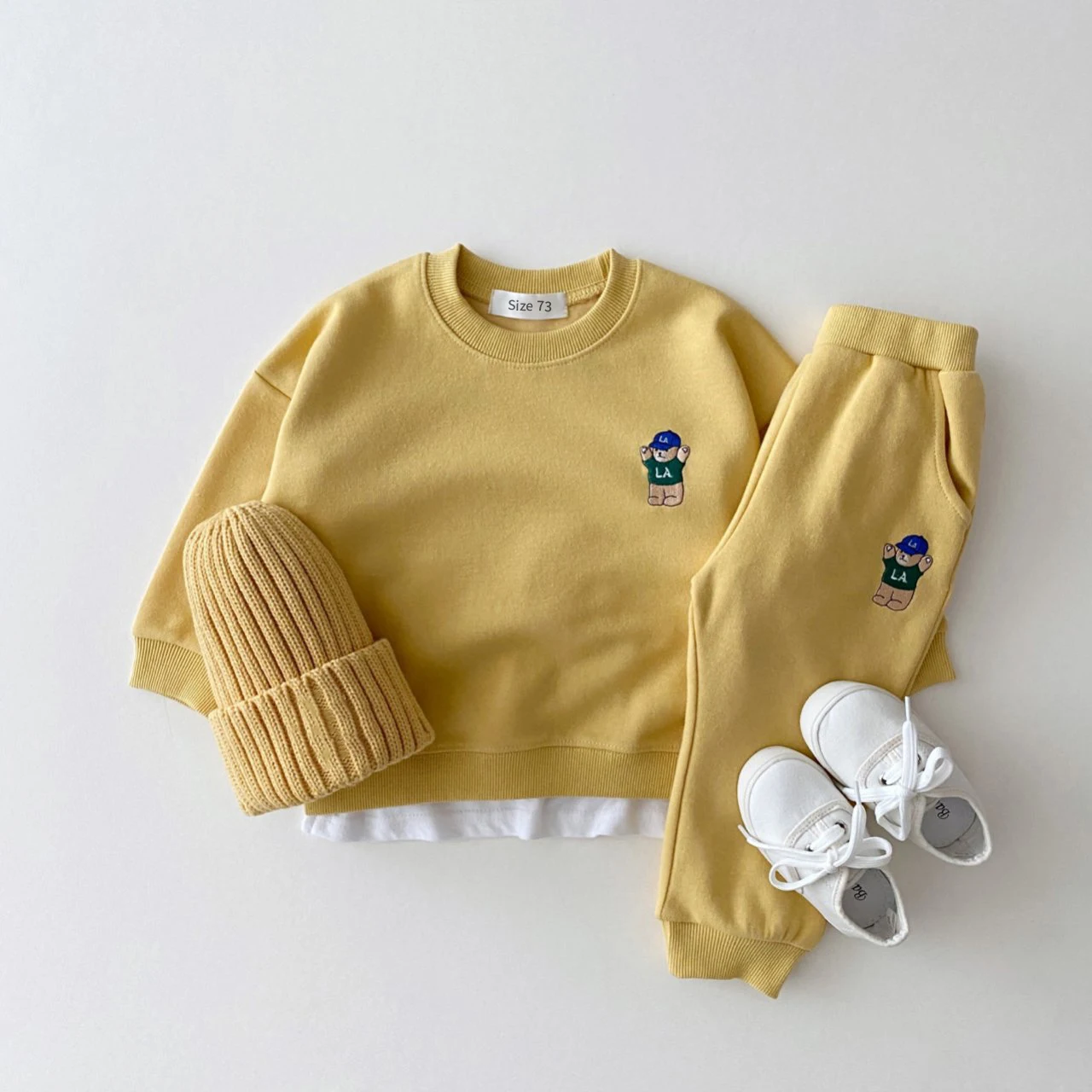 Korea Toddler Baby Boys Gilrs Clothes Sets Basic Cotton Embroidered Bear Sweatshirt+Jogger Pants Set  Kids Sports Suits Outfits