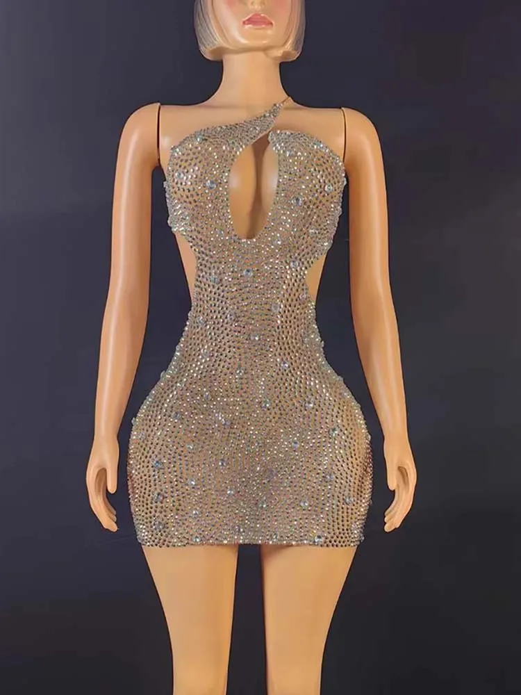 Abito sexy senza schienale con tracolla singola con strass di alta qualità 2025 Abbigliamento da donna personalizzato di nuova moda