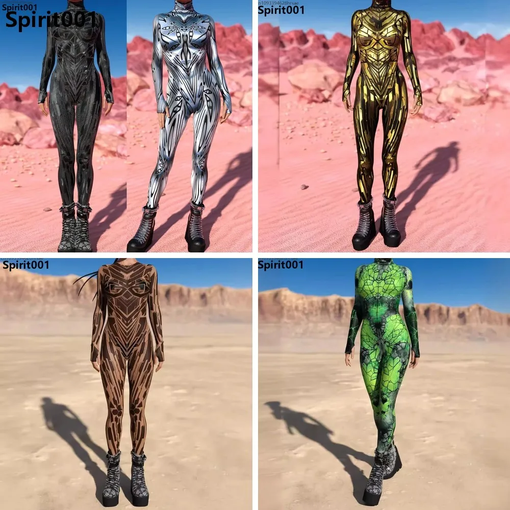 

Women Cyberpunk Robot Armor Cosplay Jumpsuit Skeleton Bodysuit Halloween Punk Performance Zentai Suit
