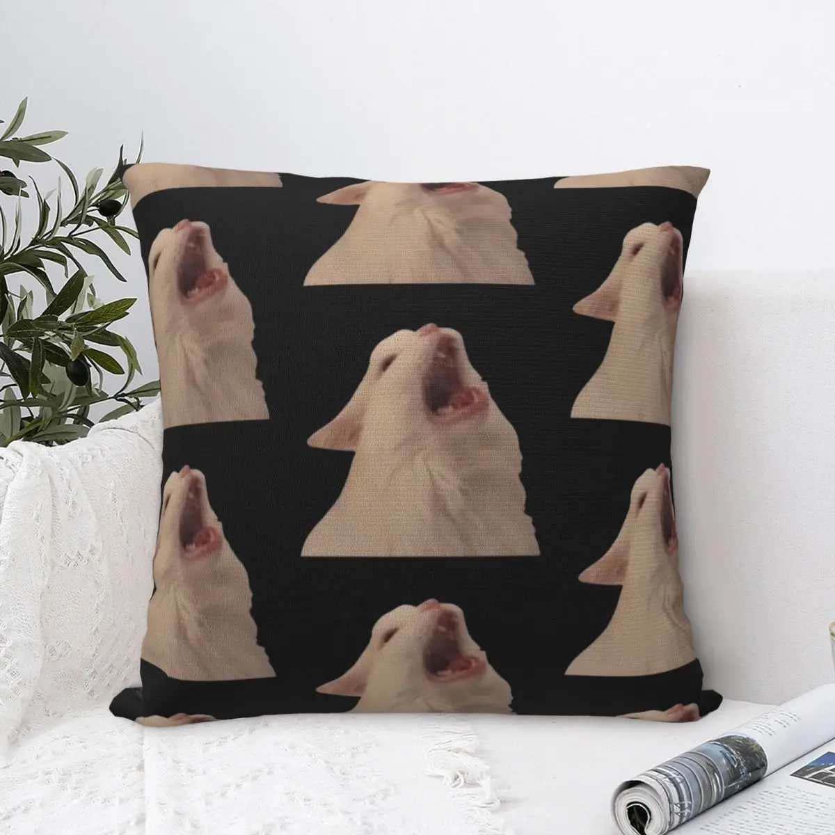 White Cat Screaming Meme Pillow Case Cushion Covers Custom Zipper Decorative Pillowcase for Sofa 45*45cm