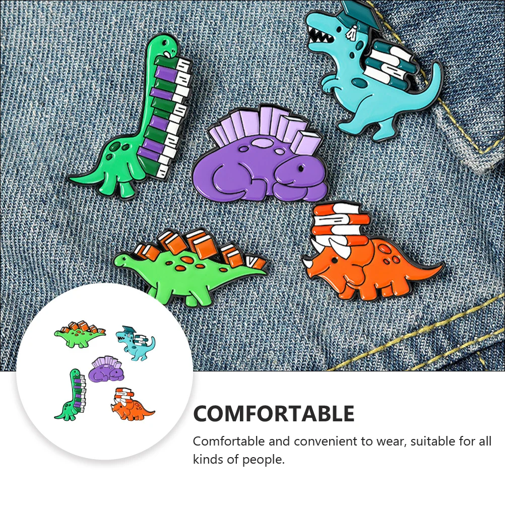 Dinosaur Brooch for Kids, Acessório de roupas, Mochila Lovely Breast Pin, Liga Adorável Decorativa, Crianças Bride Miss, 5 Pcs