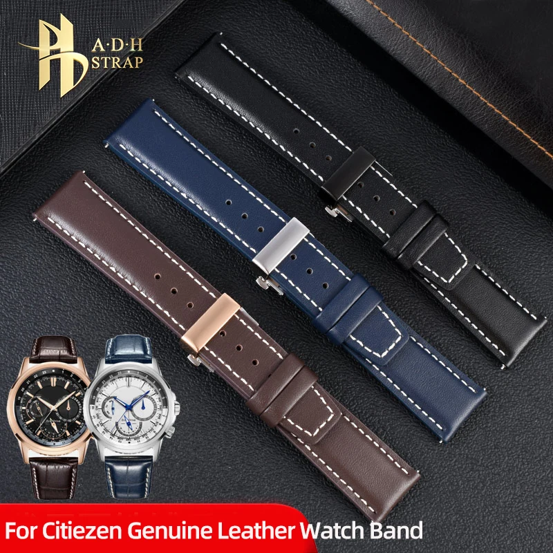 For Citizen Eco-Drive Genuine Leather Watch Strap Small BU2020 AT8110 Blue Angel AU8020 Men\'s Wrist Strap 22 23mm Watchband Soft