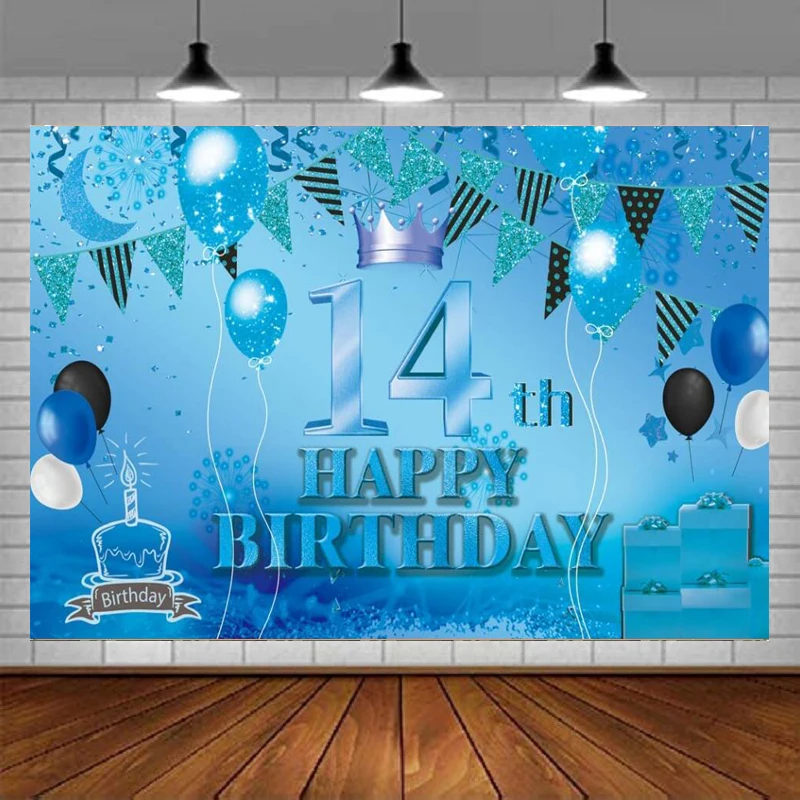 Photography Backdrop Banner Blue Sign Poster 14th Birthday Party Supplies For Anniversary Photo Booth Background Decorations