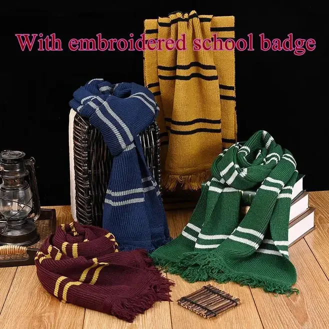 Bufanda de Gryffindor para niños y adultos, bufanda larga de Ravenclaw Hermione, bufanda cálida de Slytherin Hufflepuff para hombres y mujeres, regalo de vacaciones