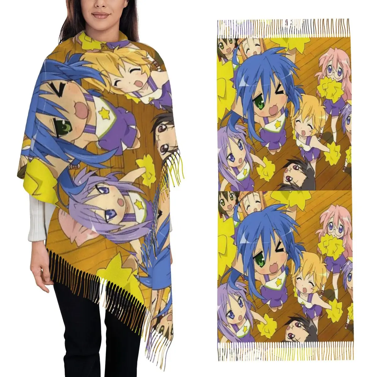 

Kawaii Lucky Star аниме японский игровой шарф шарфы с кисточками женские мягкие теплые шали и накидки длинная осенне-зимняя шаль накидка