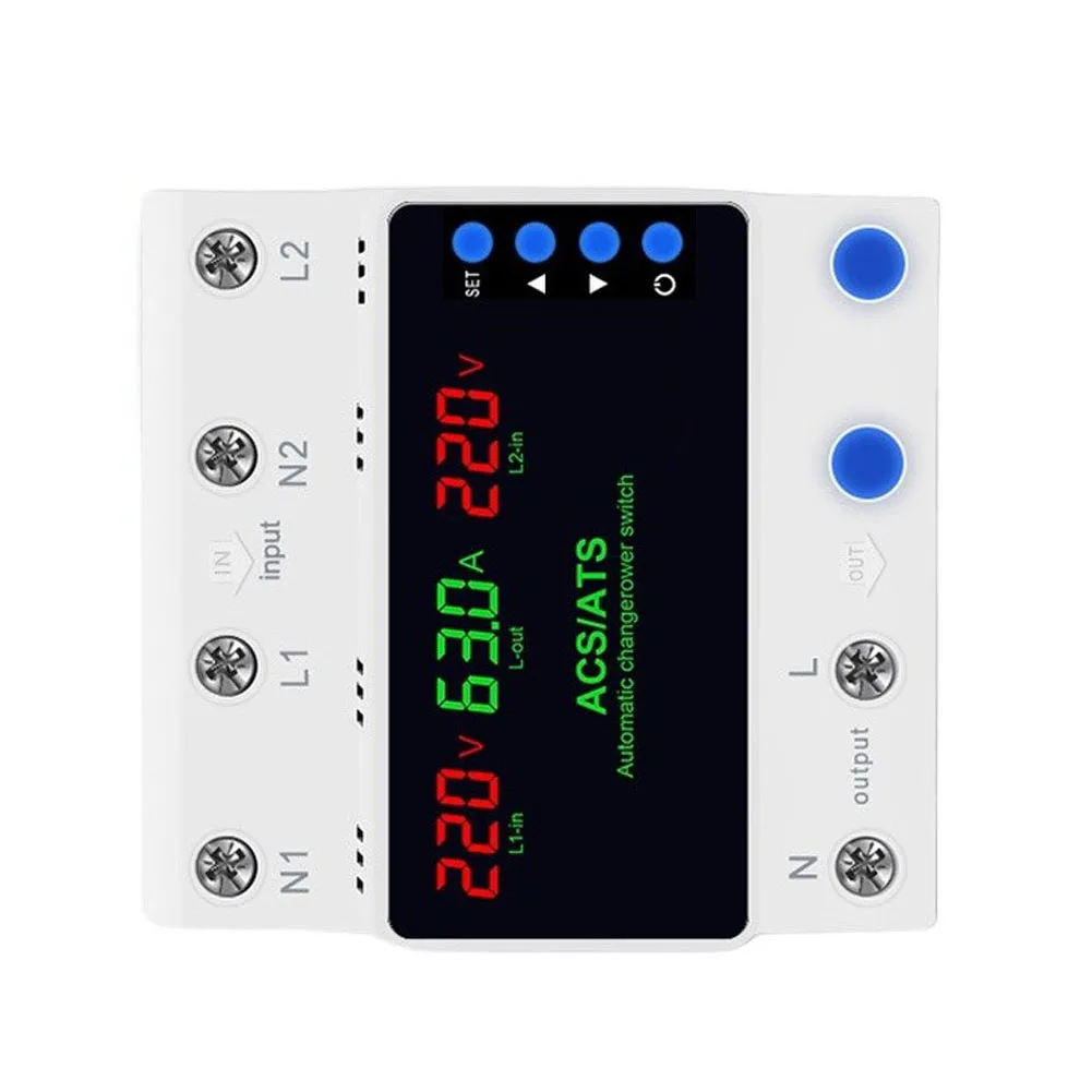 220V Single Phase Dual Power Automatic Transfer Switch Protector with Overvoltage Undervoltage Phase Loss and Current Limit