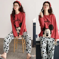 Disney-Pijama con estampado de Mickey y Winnie para mujer, pantalón de manga larga, corsé, ropa de casa