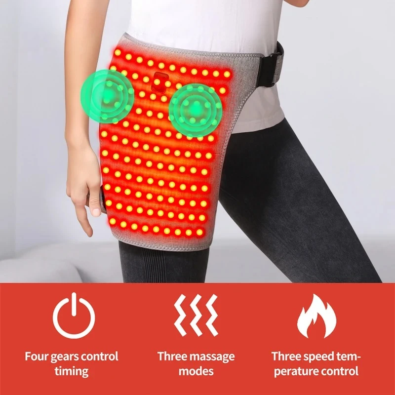 Electric Heating Hip Brace 660Nm Red Light Heating Pad 50-90 Led Vibration Massage Relieve Pain Sports Recovery Care Support