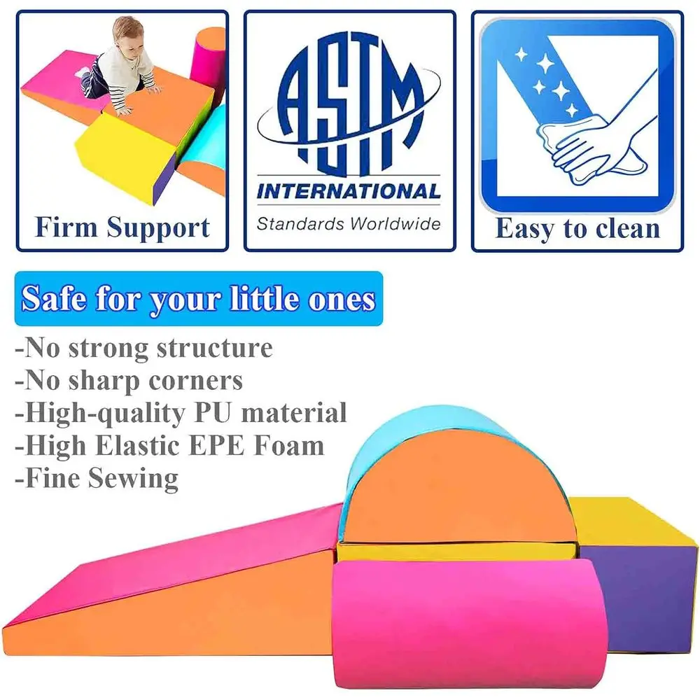 5-Piece Soft Foam Block Set for Kids' Climbing, Crawling, and Sliding - Lightweight Indoor Play Center