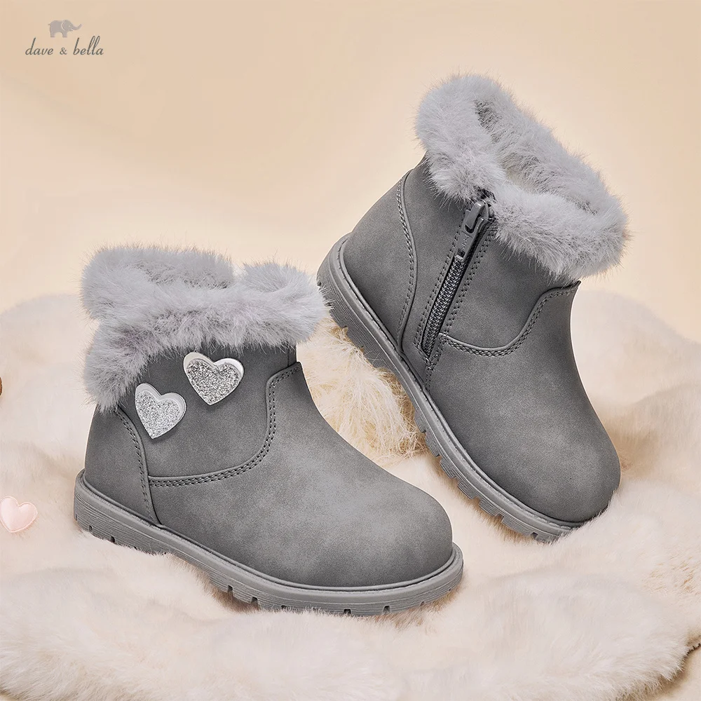 Dave Bella Winter Kids Snow Boots Children's Thicken Warmth Plush Soft Bottom Baby Girls Ankle Boots Non-slip Footwear DB4253379