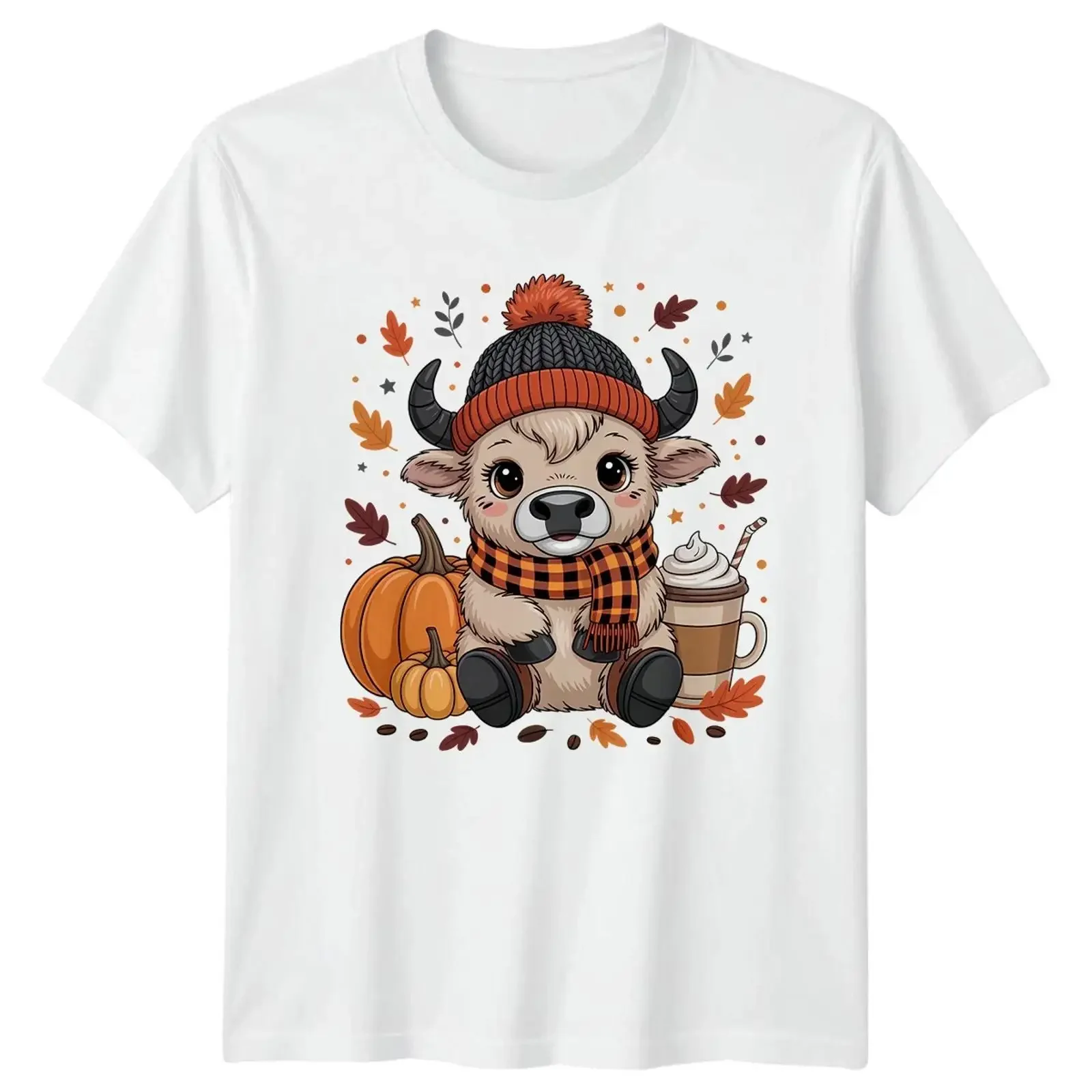 Süßes Baby-Kuh-Herbstblätter-T-Shirt, Bauernhoftier für Sie und Ihn, Vintage-Washed-Designerkleidung, Streetwear, atmungsaktiv
