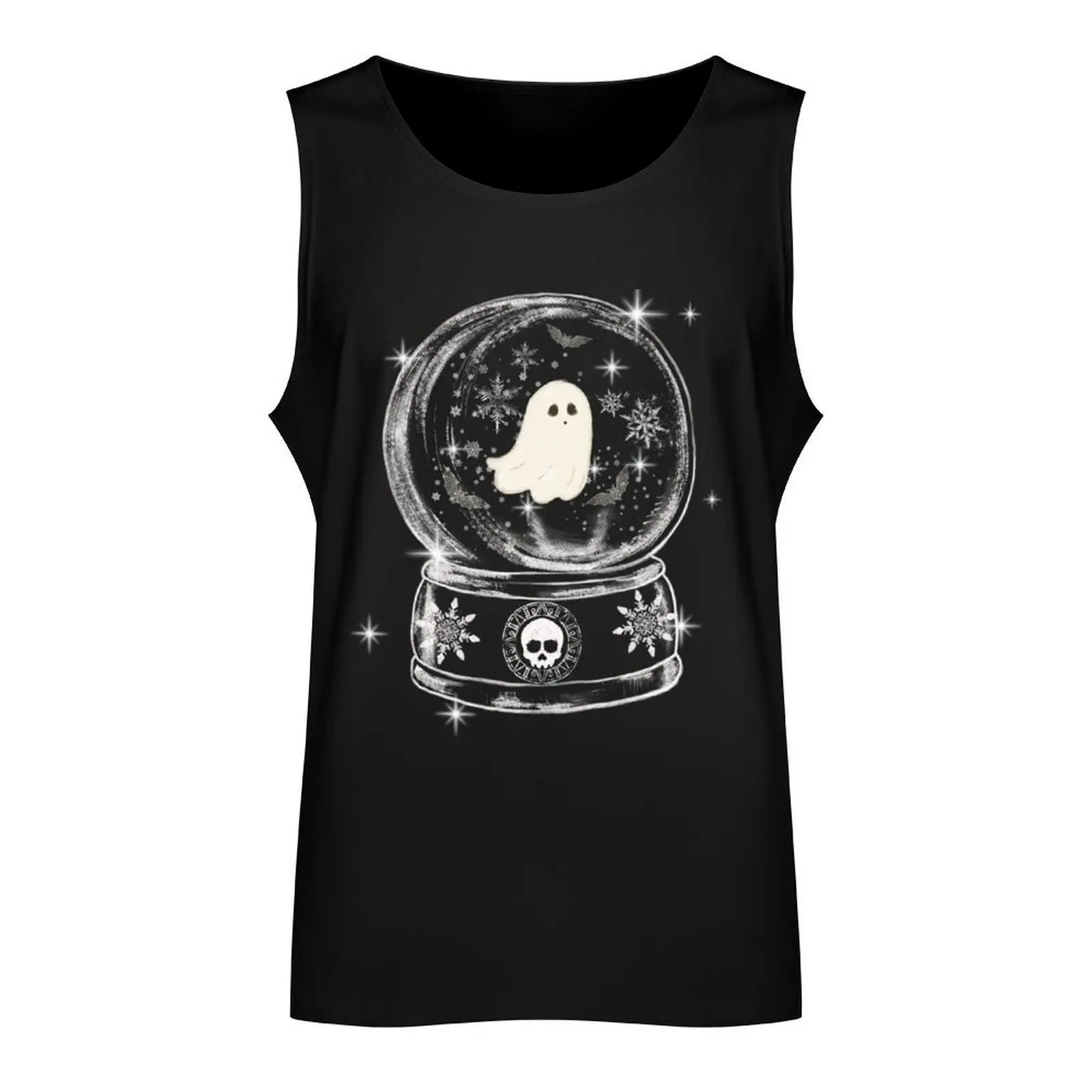 Cute Ghost in Snow Globe Dark Tank Top cotton t-shirts man summer clothes men 2024