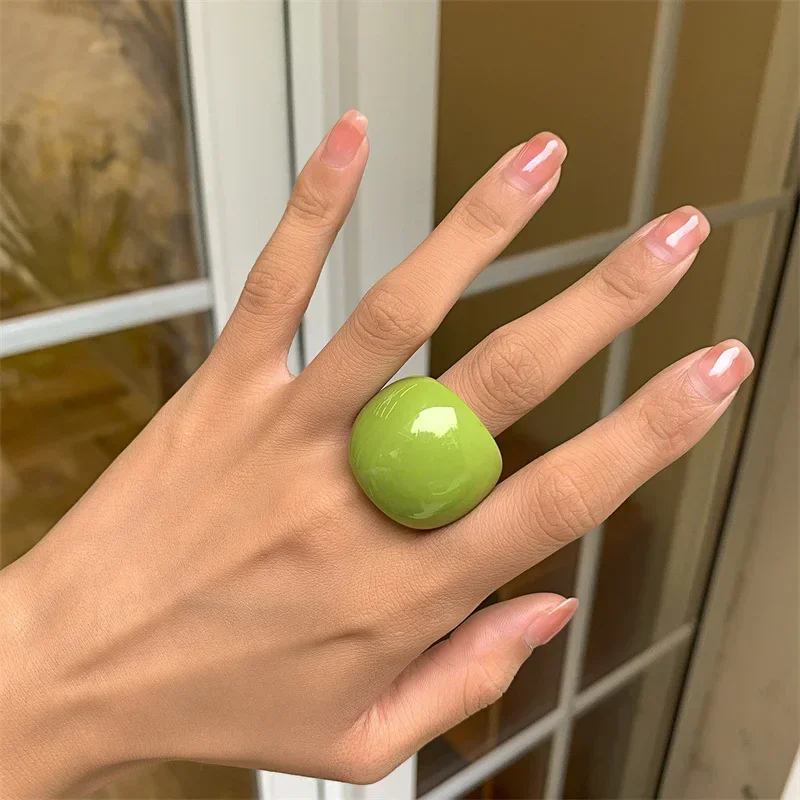 Classic Candy Color Acrylic Ring Exaggerated Geometric Ring Hand Jewelry Wholesale Women's Accessories