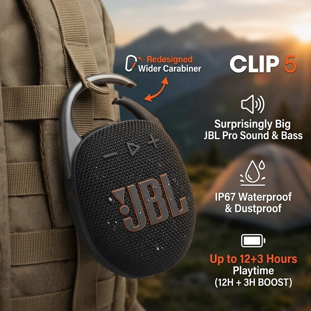 

Беспроводная Bluetooth-колонка JBL CLIP 5, портативная, водонепроницаемая (IP67), уличный сабвуфер, мини-саундбокс с карабином для походов и кемпинга