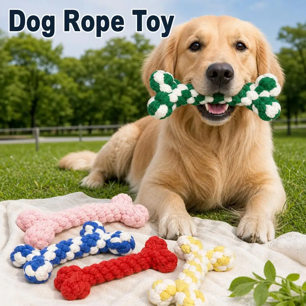 Cotton Rope Dog Toy Bone Shaped Puppy Teething Chew Toy Natural Cotton Thread Braided Rope Toy for Small Dogs Teething Cleaning