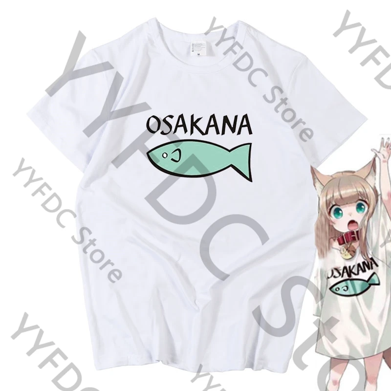 Anime Kinako OSAKANA T Shirt Kawaii Cartoon Same T-shirt Men Women Fashion Funny Fish Print Top Harajuku Summer Short Sleeve Tee