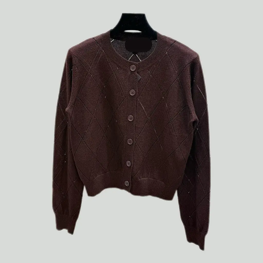 

Fashionable Coffee Color Diamond Pattern Back Label Splicing Circle Autumn Winter New Arrival in Warehouse Sweater