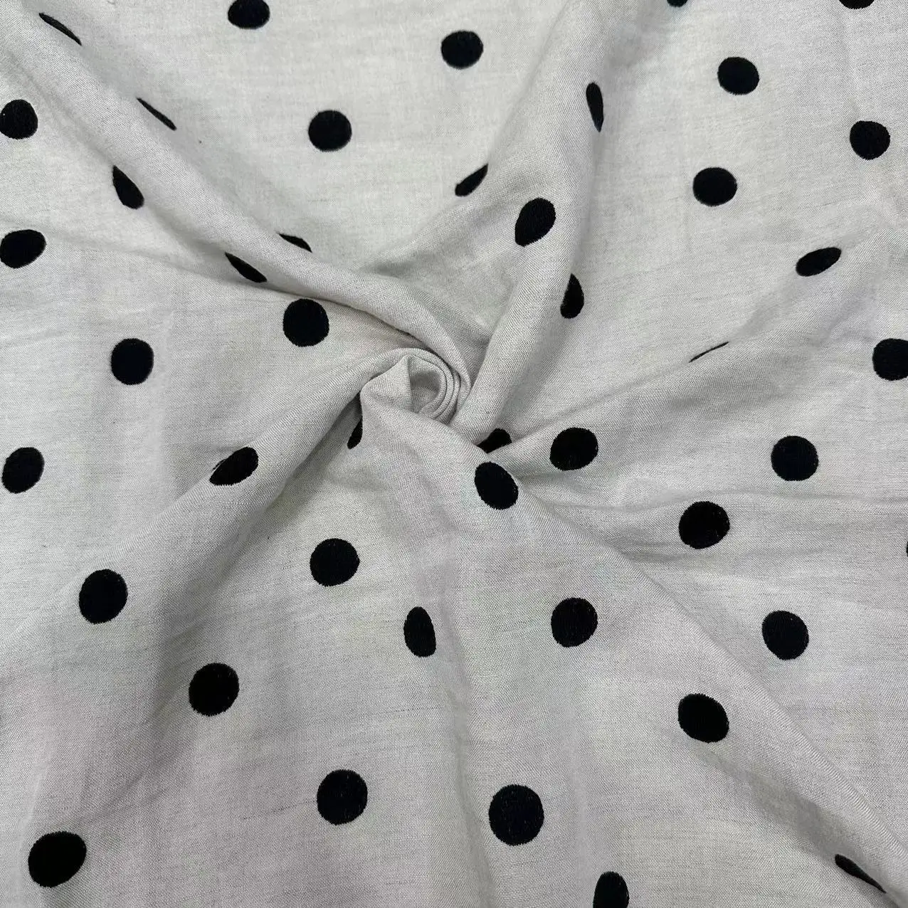 

Chinese Fabric Linen Stone Washed Dyed Embroidered Black Dots Dress Vintage Top Pants 1 Meter