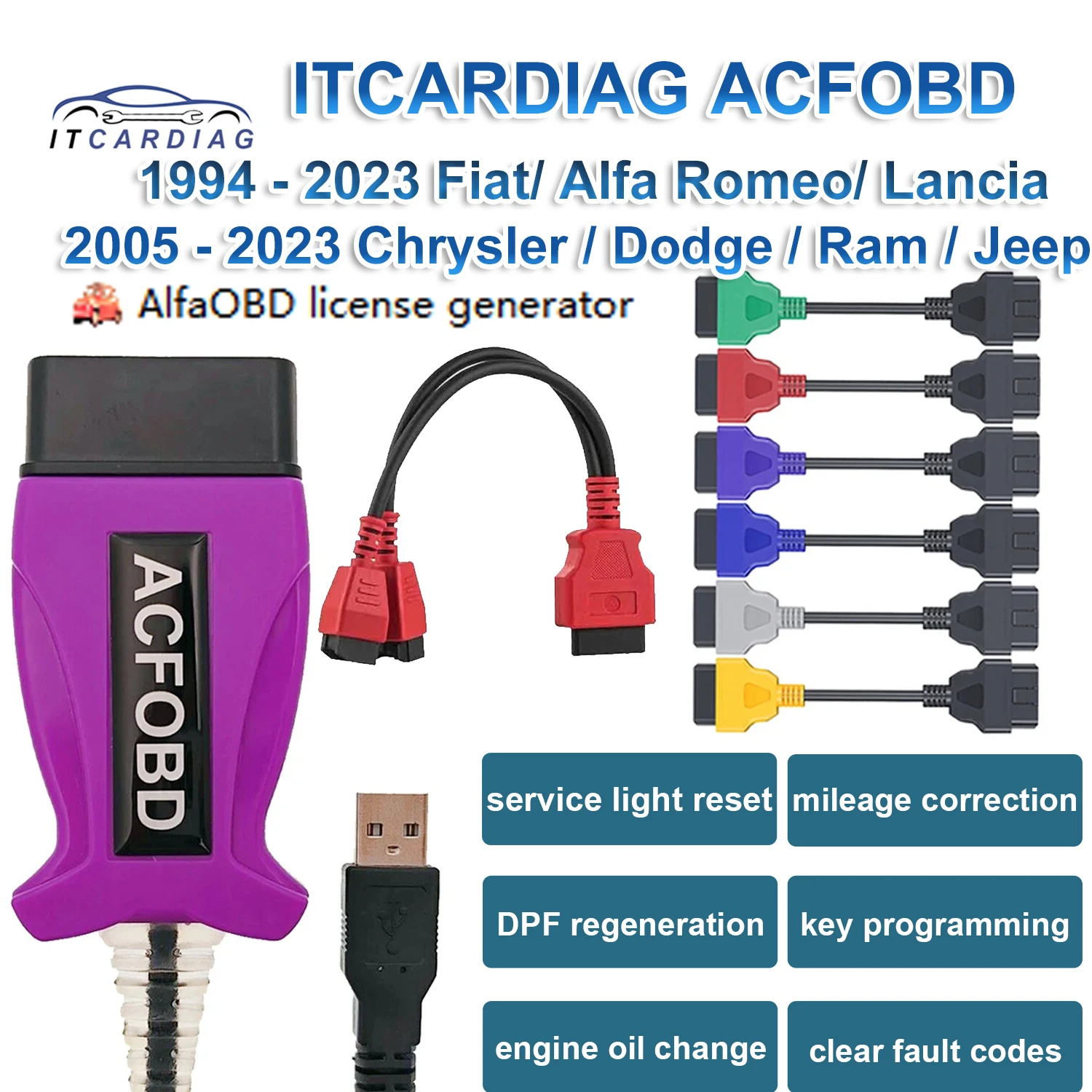 ITCARDIAG ACFOBD OBD2 Scanner ACF OBD Cable for Fiat/Chrysler Cars Diagnostic Tool Support ABS Airbag Cluster Adapter