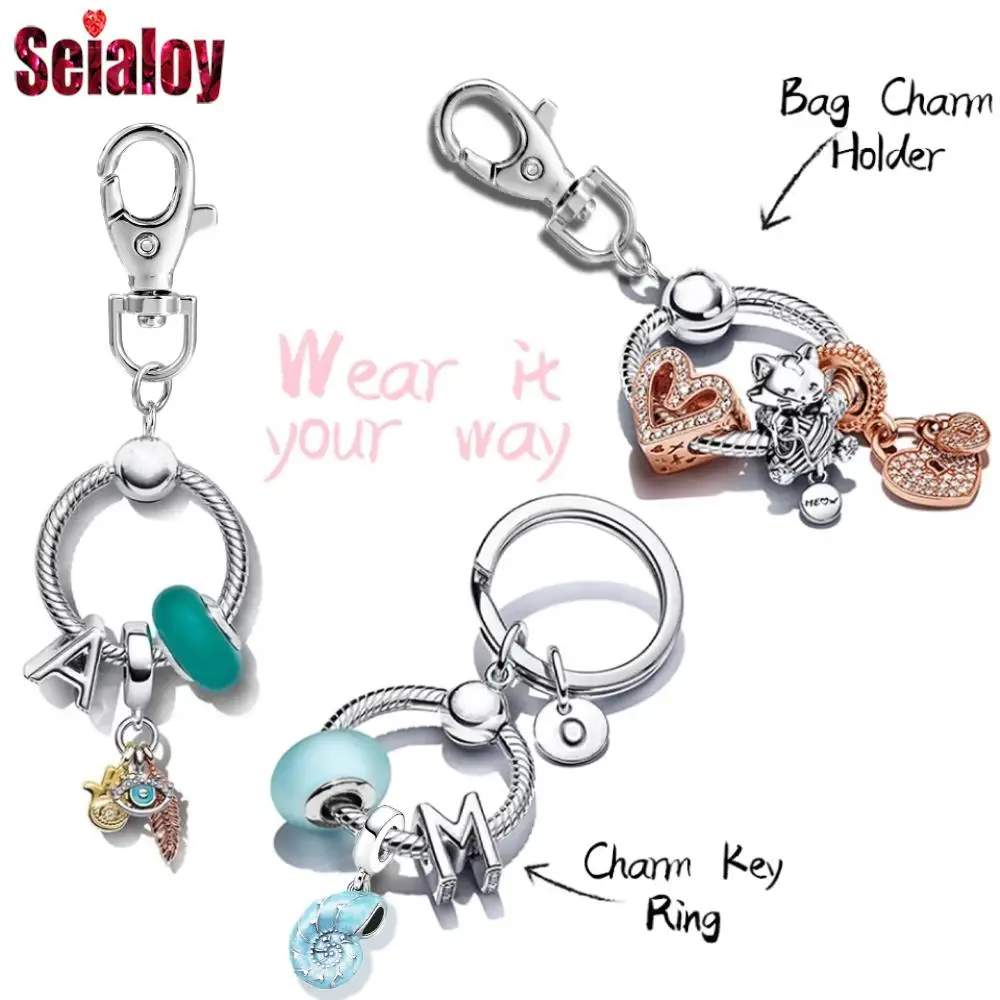 Seialoy Metal Blank Keyring Keychain Split Rings Keyfob Charm Key Rings Lobster Clasp Key Round & Heart Pendant Beaded Keychains