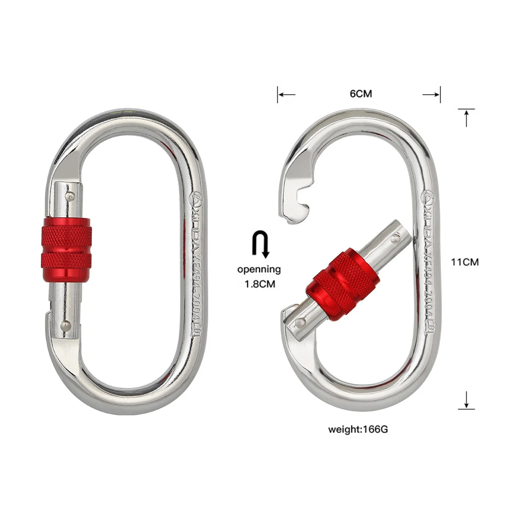 Xinda Outdoor Climbing Carabiner O-Shape Screw Lock Spring-loaded Gate Hook 25kN Safety Buckle Steel Lock Climbing Equipment