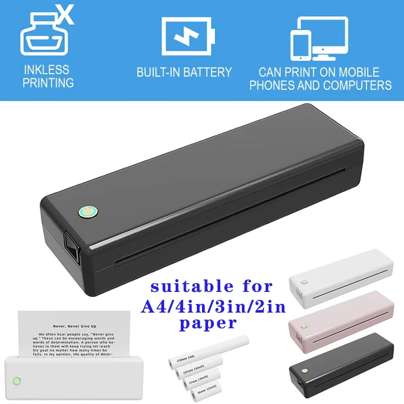 A4 Thermal Printer Bluetooth Wireless Mobile Printers for Contract PDF Document Photo Picture Study Office Inkless Printing Tool