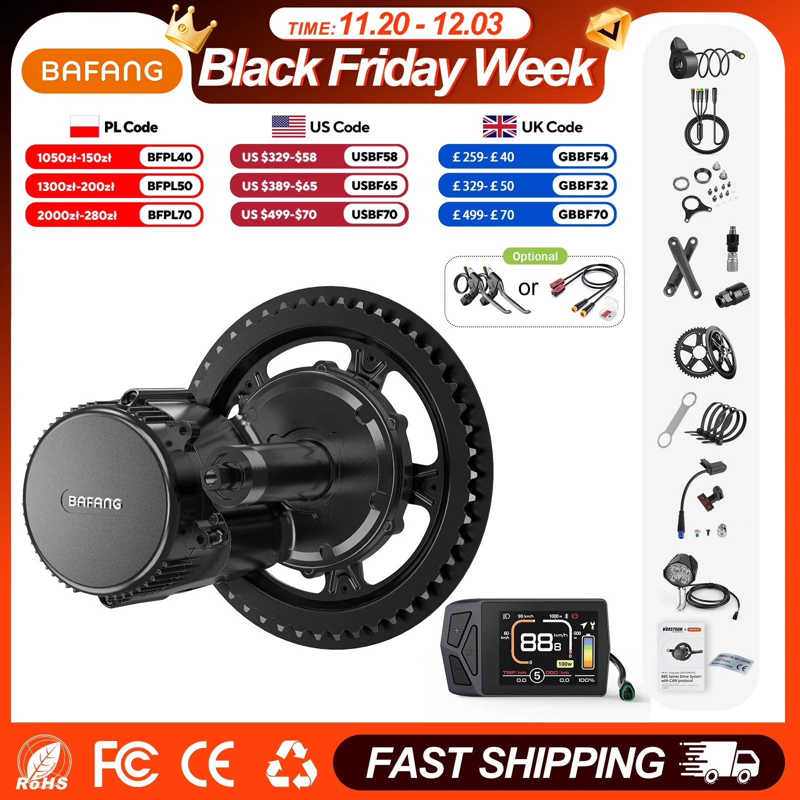 Bafang 750W 48V Kit Mid Drive Motor BBS02 BBS02B Electric Bicycle eBike Conversion Kit Powerful Central e-Bike Engine 68mm 100mm