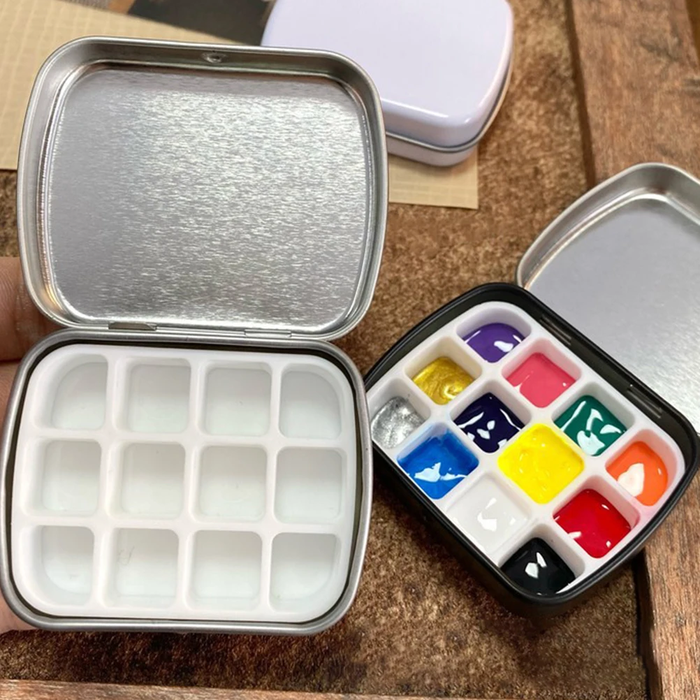 

2 Sets Nail Polish Palette Box Portable Empty Metal Storage Case For Diy Watercolor Oil Pigment 12-Grid Organizer Container