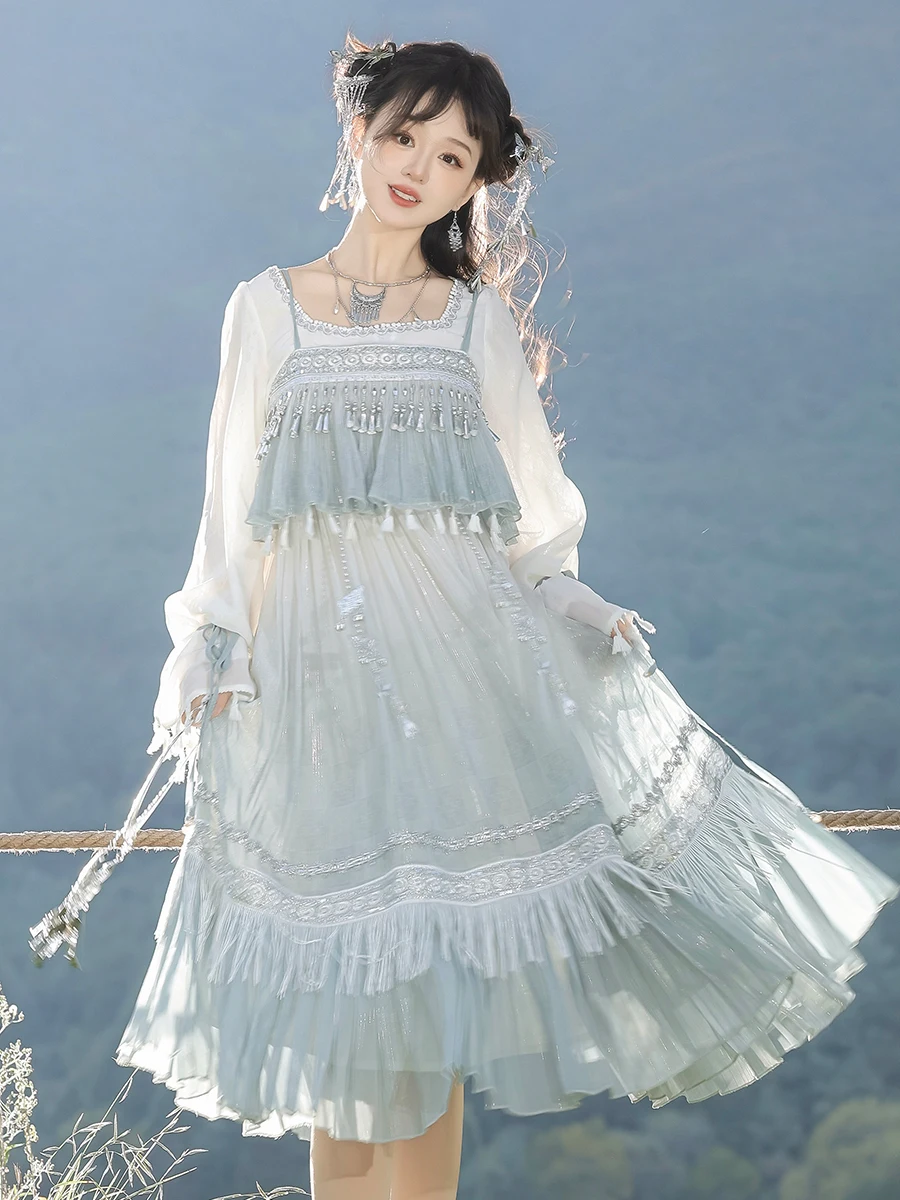 

Designer's Gift Original Linglin Rhapsody Hanfu Women's Lolita Girls' Dress New Chinese Style Han Element Top Strap Dress Set
