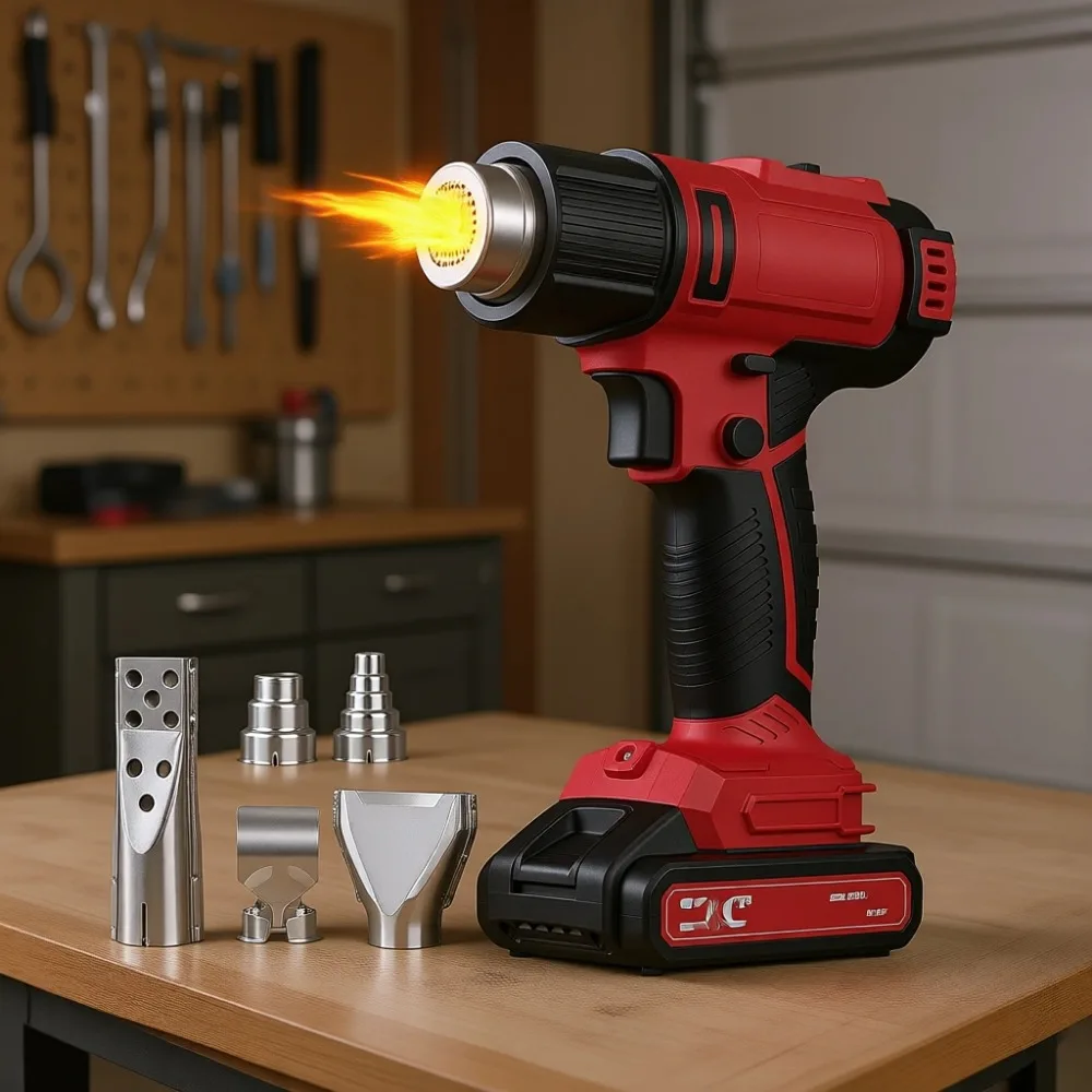 

Беспроводной термофен с аккумулятором и пятью насадками для работы с винилом, смолой, термоусадкой, пайкой, свечами