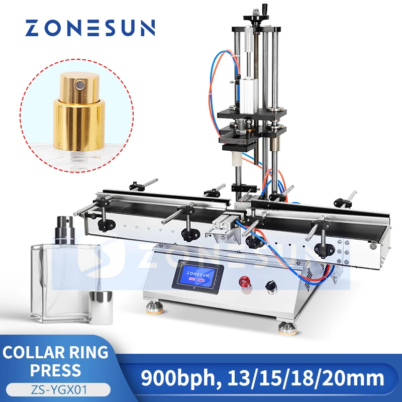ZONESUN ZS-YGX01 Tabletop Perfume Collar Ring Press 900bph Automatic Perfume Bottle Collar Fitting Crimping Machine 13-20mm