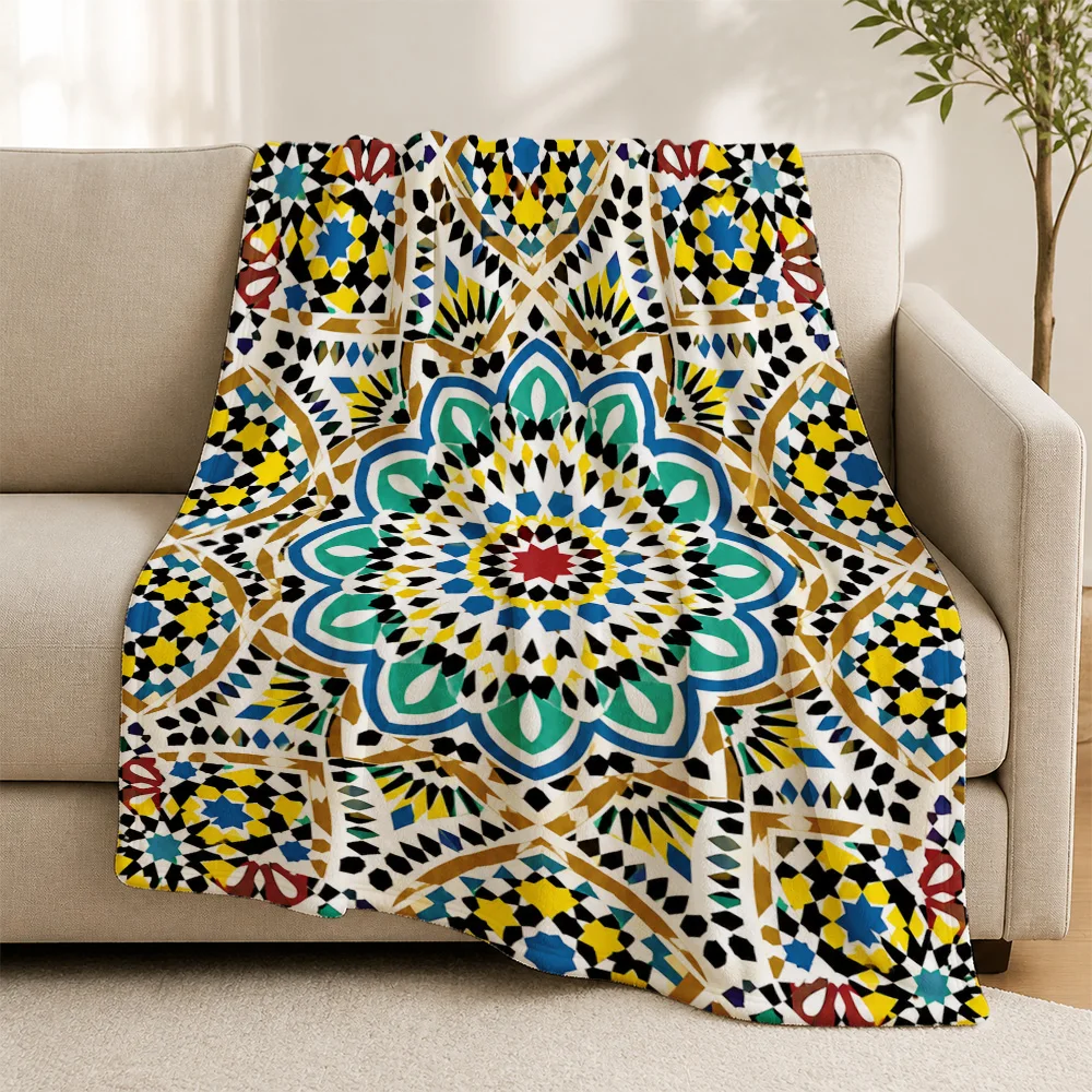 Bohemian Geometric Mandala Print Throw Blanket Sofa Cover Tapestry Living Room Decor Accent Throw Multi Color Design Textile