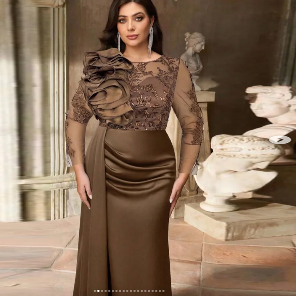 Elegant Red Bride Mother Dress Long Sleeve Side Split Trailing Beaded Ruffled Decoration Mother of The Bride Dresses Customized