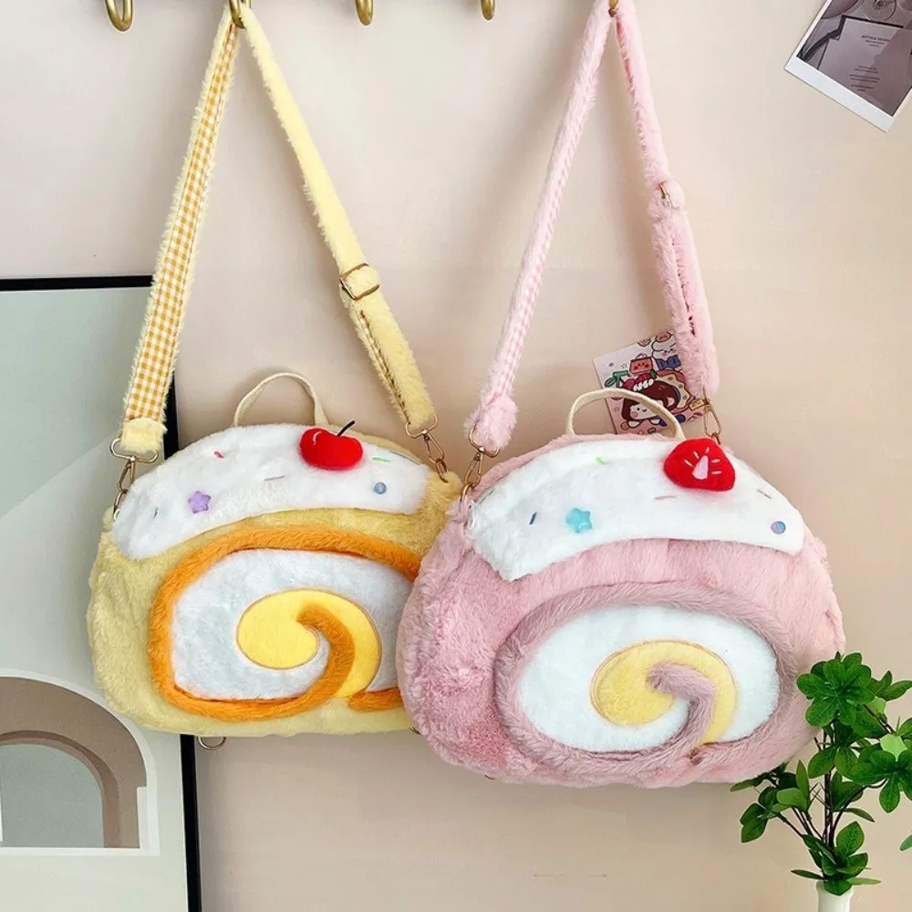Adorable Large Capacity Backpack Fluffy Soft Kawaii Swiss Roll Bag Casual Lolita Style Crossbody Shoulder Bag For Girls Gift