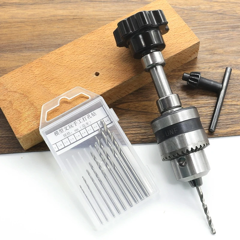 YGTITAN Manual Hand Drill Pin Vise Set, 0.5-6.5mm & 1.0-10mm Chuck, 10 Bits, Micro Drill Tool for Model Jewelry Walnut Craft