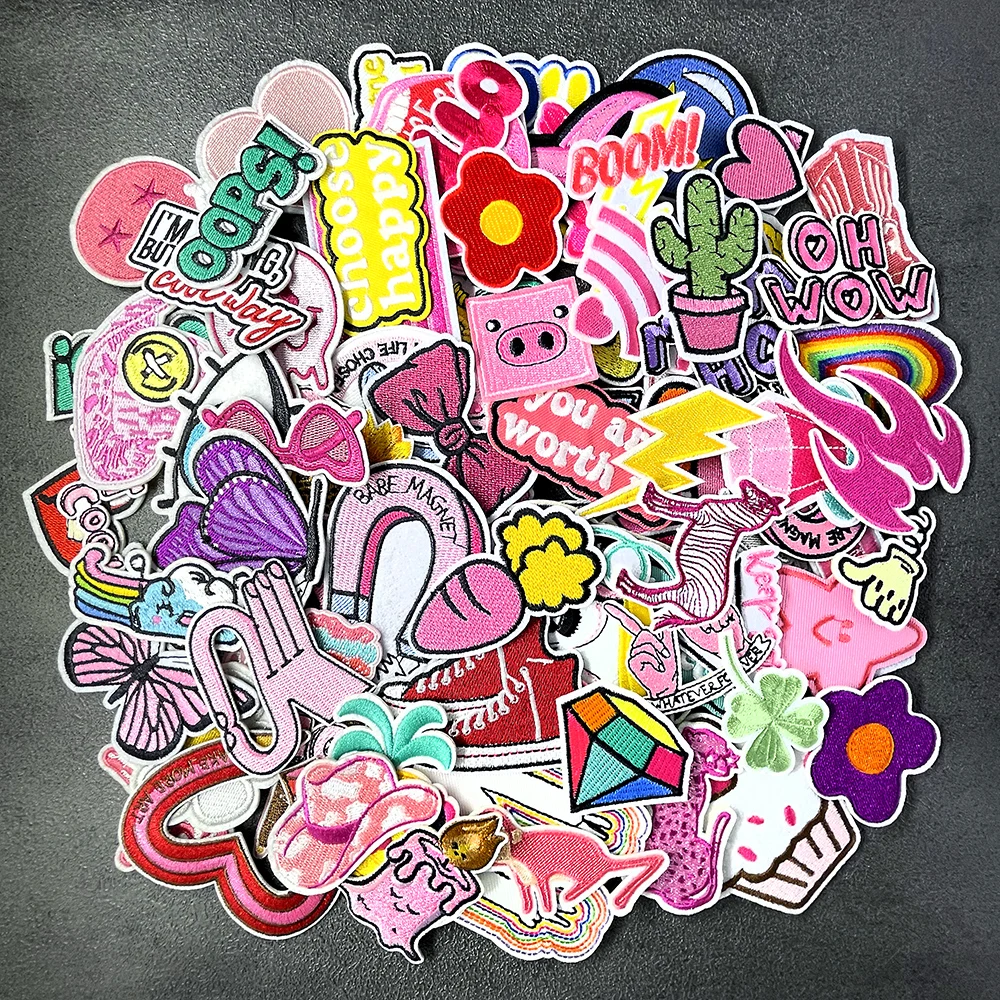 100pcs-lot-random-mix-cloth-patches-embroidery-applique-fabric-ironing-clothing-supplies-decorative-patch-butterfly-flower-girl