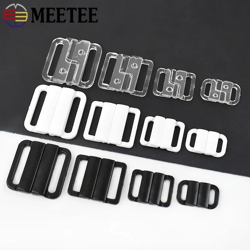 20/50/100Sets 10/15/20/25mm Bra Closure Plastic Buckle Swimsuit Strap Bikini Clasp Resin Button Tie Adjustable Clip Buckles