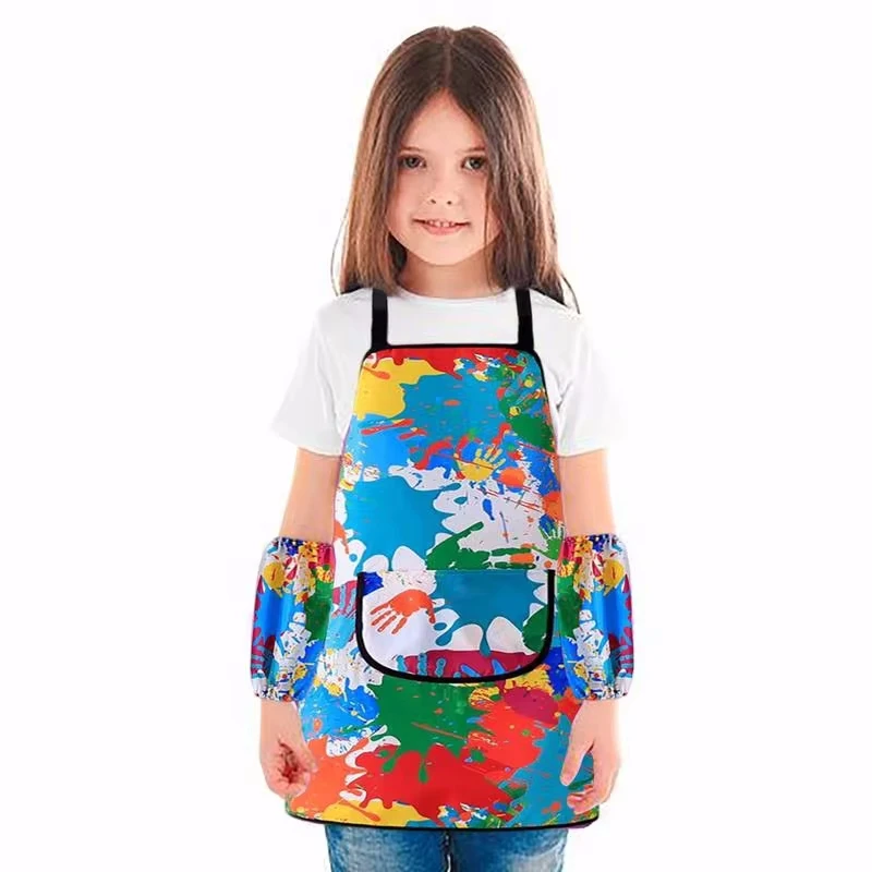 Kids Cooking Aprons Kids Painting Aprons Waterproof Children Artist Painting Smocks with Pocket and 2 Sleeves Kids Baking Aprons