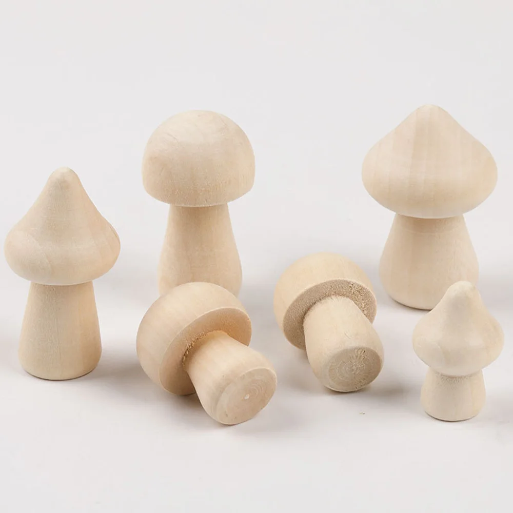 6PCS Miniature Wooden Mushroom Scale Model Ornaments Mini Wood Mushroom Simulation Models DIY Desktop Decor Home Crafts