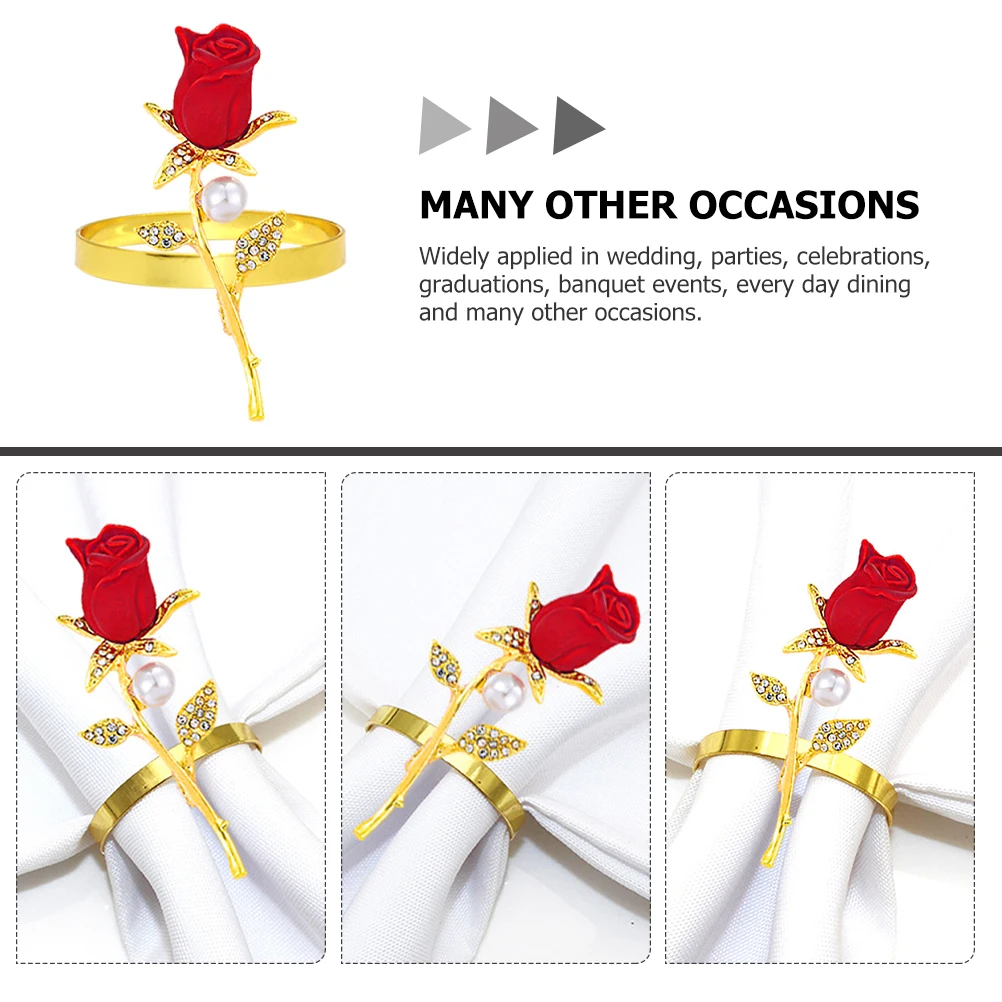 

3 Pcs Rose Napkin Rings Thanksgiving Holder for Table Flower Buckles Festival Clasp Diamond
